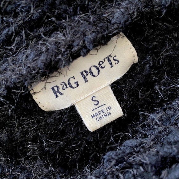 Rag Poets Women's size SMALL Sweater Black Eyelash Knit Cowl Neck Long Sleeve - Picture 3 of 5